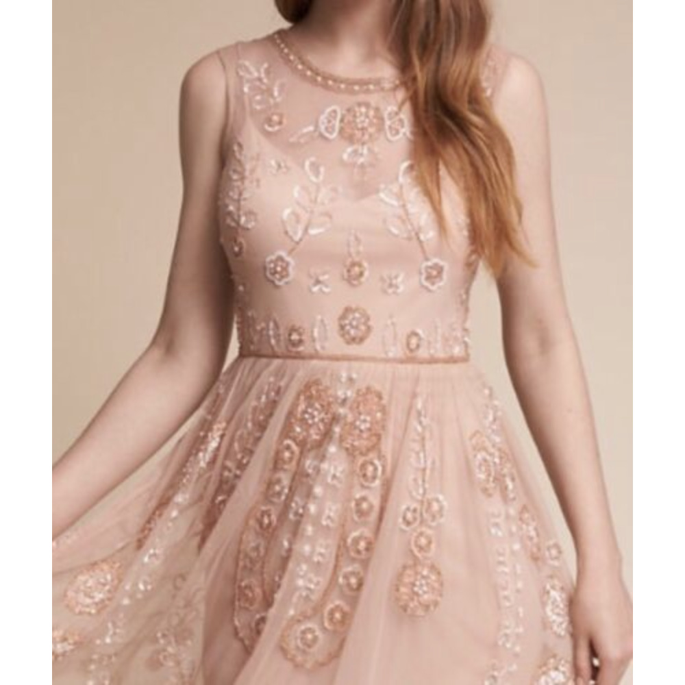 BHLDN Adrianna Papell Abbington Pink Blush Beaded Gown NWT Size 12 - Picture 4 of 16